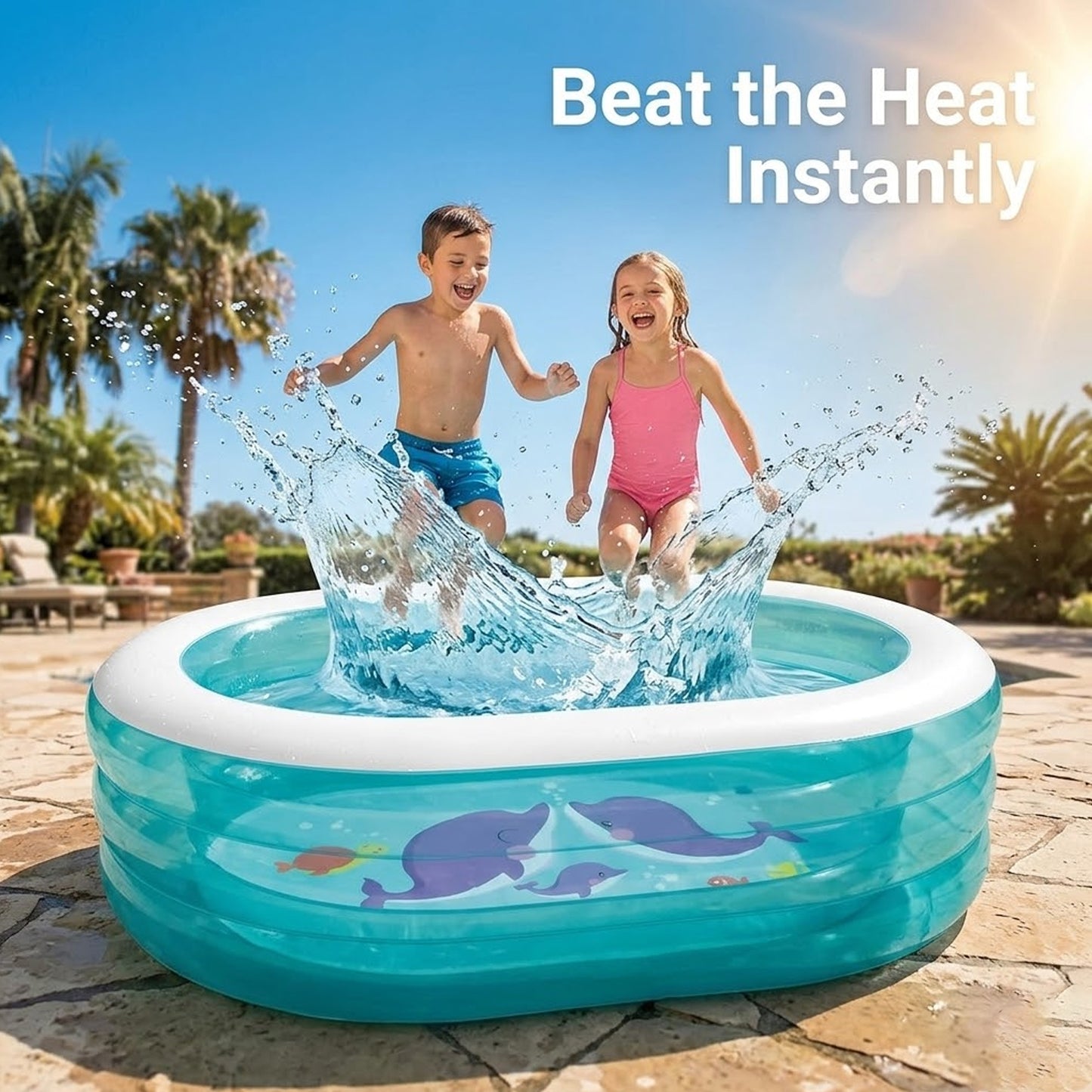 EYUVAA Oval Inflatable Pool for Kids & Family| 5.5 Feet Large Swimming Pool with 3-Layer Thick PVC Design| Outdoor Water Pool for Backyard, Terrace & Sun Bath