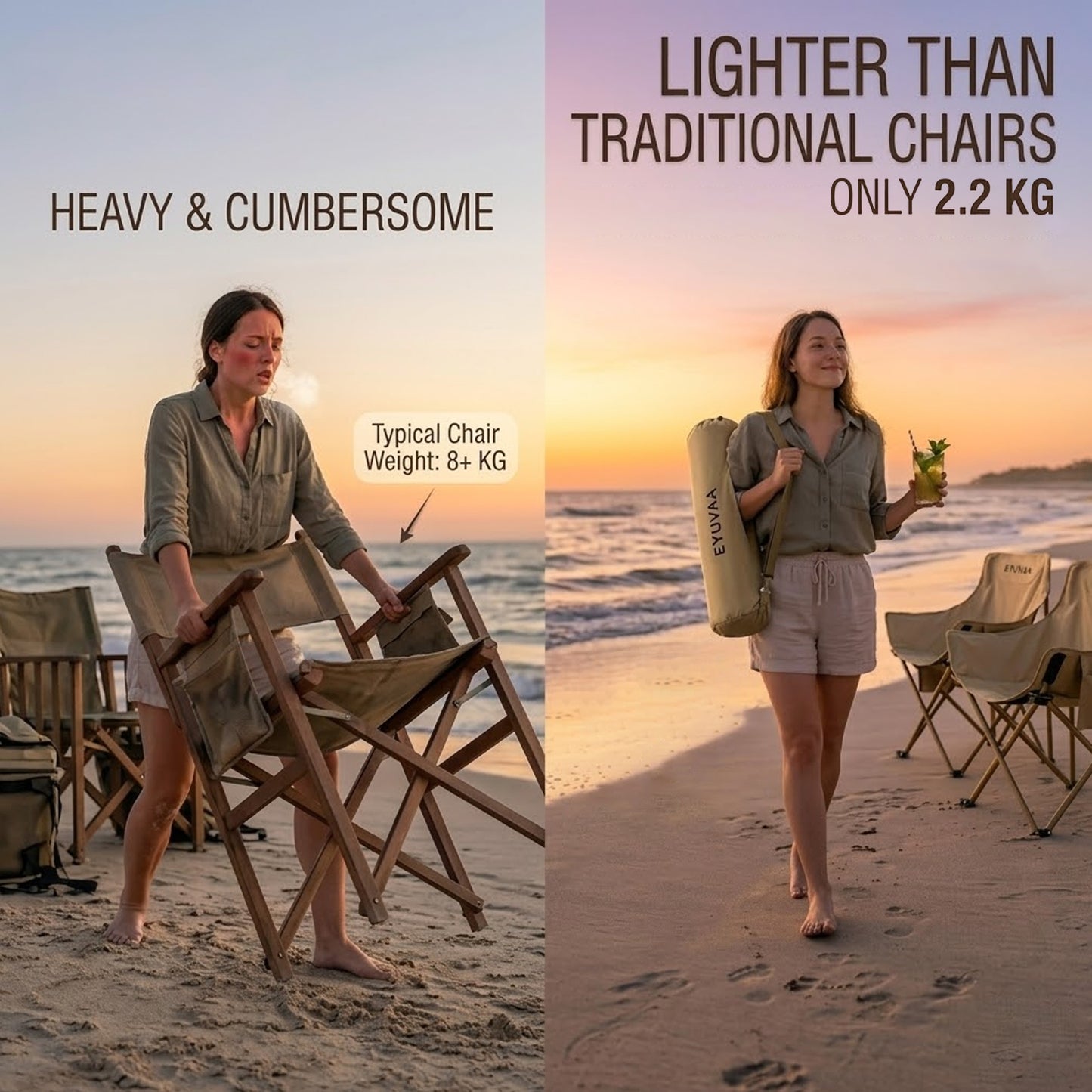 EYUVAA Heavy-Duty Camping Chair Foldable| Lightweight Portable with Side Pocket| Strong Steel Frame Holds up to 120 KG| Oxford Fabric Outdoor Chair for Hiking, Beach, Garden & Travel(Random Colour)