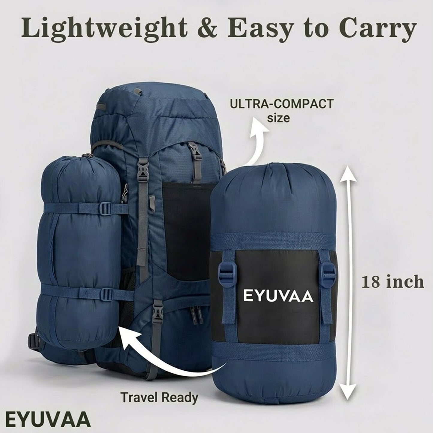 EYUVAA Camping Sleeping Bag for Adults| Lightweight Waterproof Bag with Hood for 0°C to +5°C| Portable & Compact Bed with Carry Bag for Travelling, Trekking & Hiking