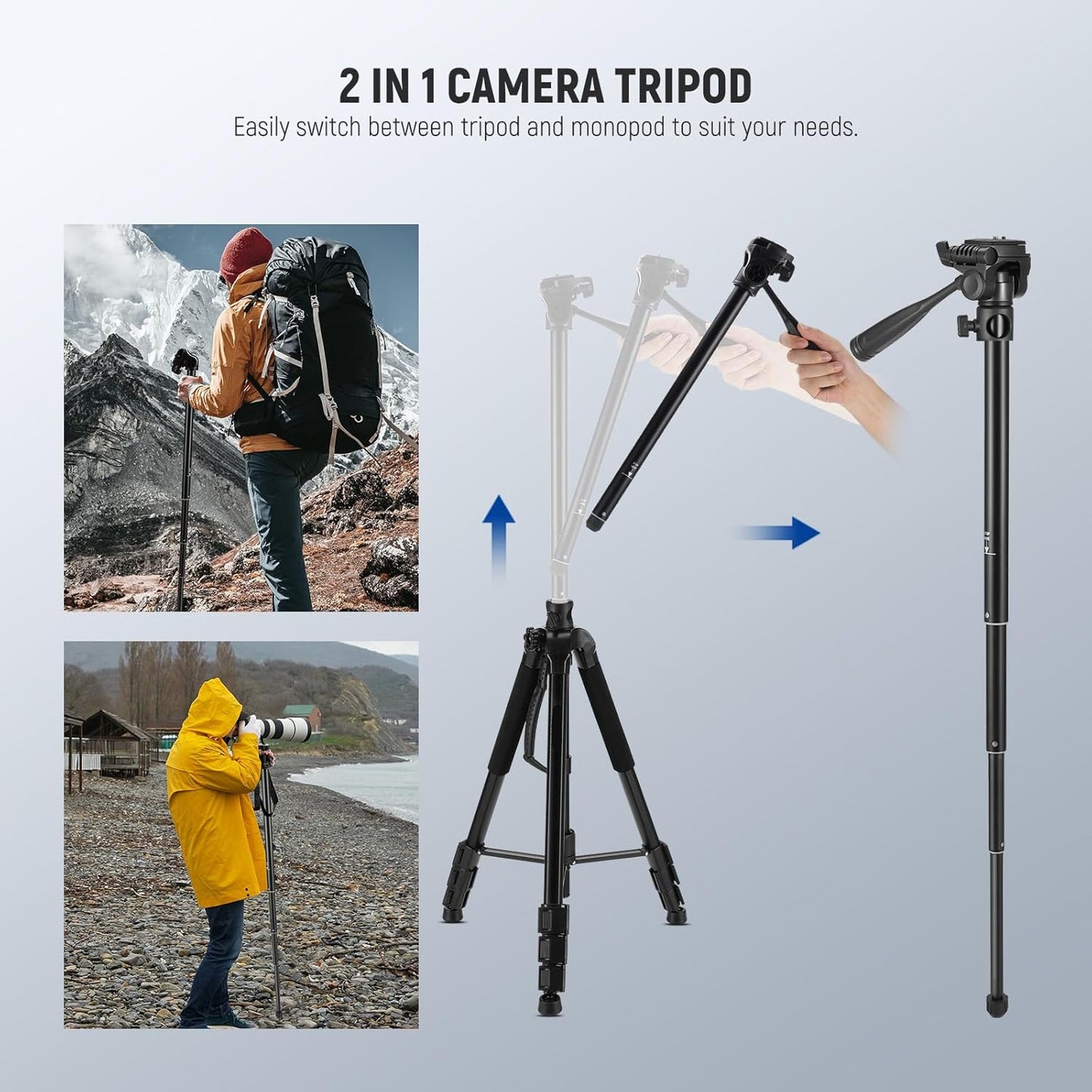EYUVAA Adjustable Tripod Stand for Camera with 360° Rotation Mobile Holder| Aluminium Alloy Legs with Rubberized Feet & Flip Locks| Tripod for Mobile Phones, GoPro & Video Cameras