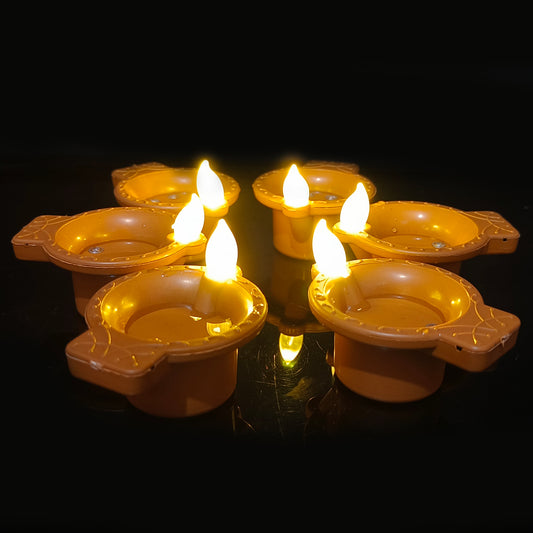 Water Sensor Electric LED Diyas Flameless & Smokeles Diwali Light Diya Warm Lights (pack of  12)