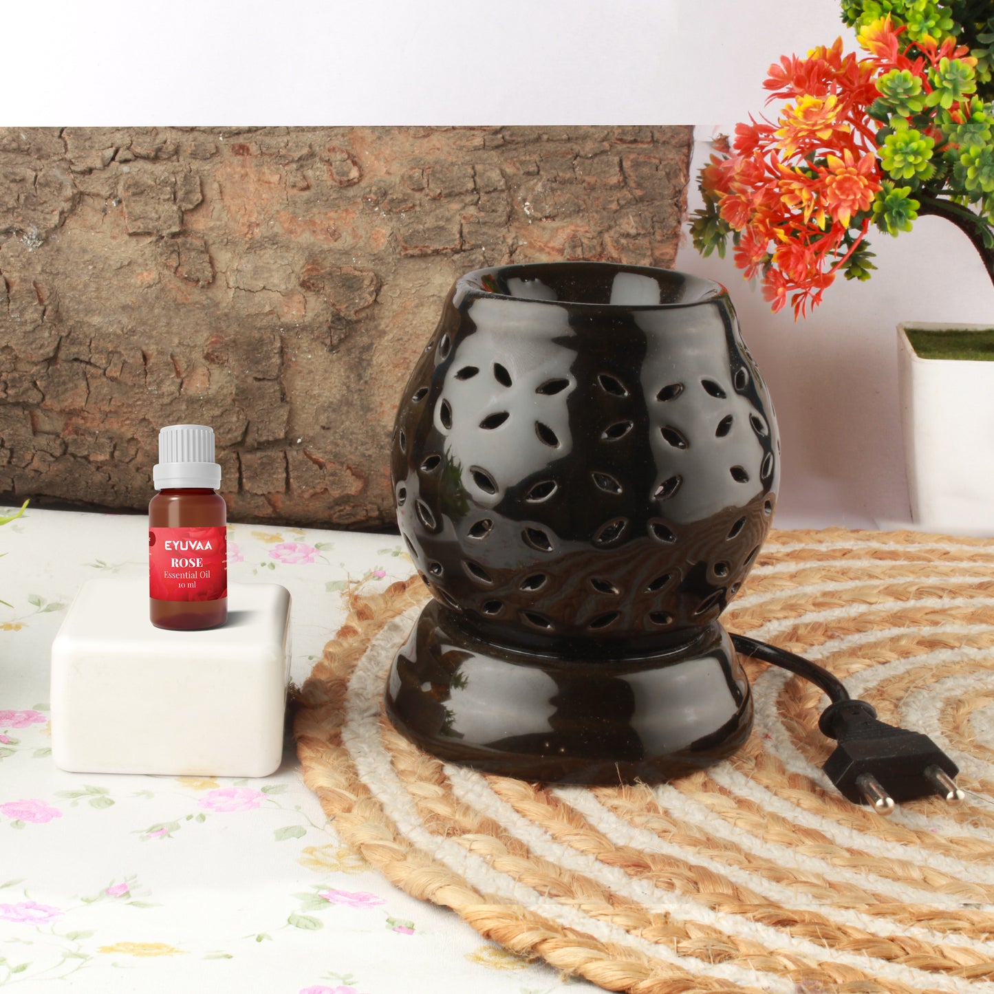 Ceramic Electric Round-Shaped Aroma Diffuser, Oil Burner, Aromatherapy Aroma Ceramic Diffuser with 10 ml fragrance