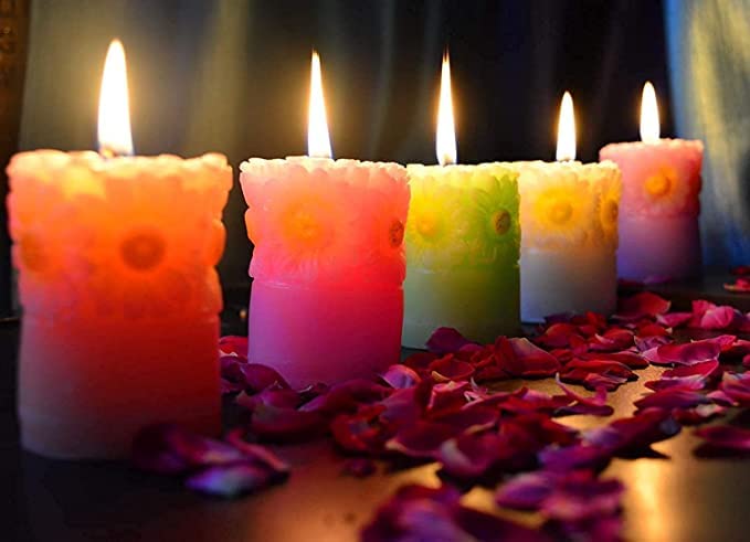 Pillar Flower Scented Wax Candles for Diwali Candle for Home and Office Decoration (Set of 5)