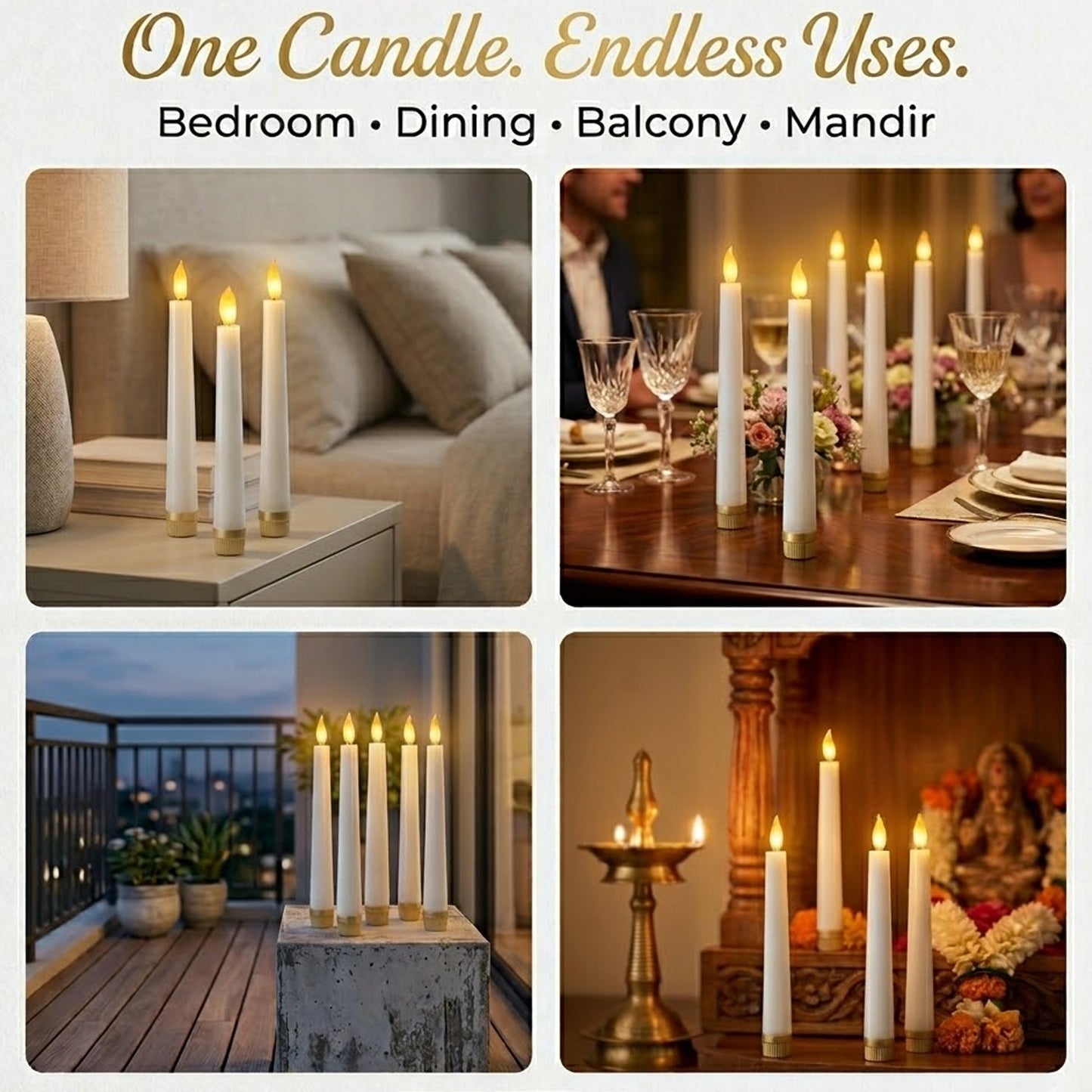 DECOVAA Flameless LED Taper Candles 11 Inch, Battery Operated Candles with Realistic 3D Flickering Flame, Dripless Smokeless Decorative Lights for Home Decor, Diwali, Wedding, Dinner