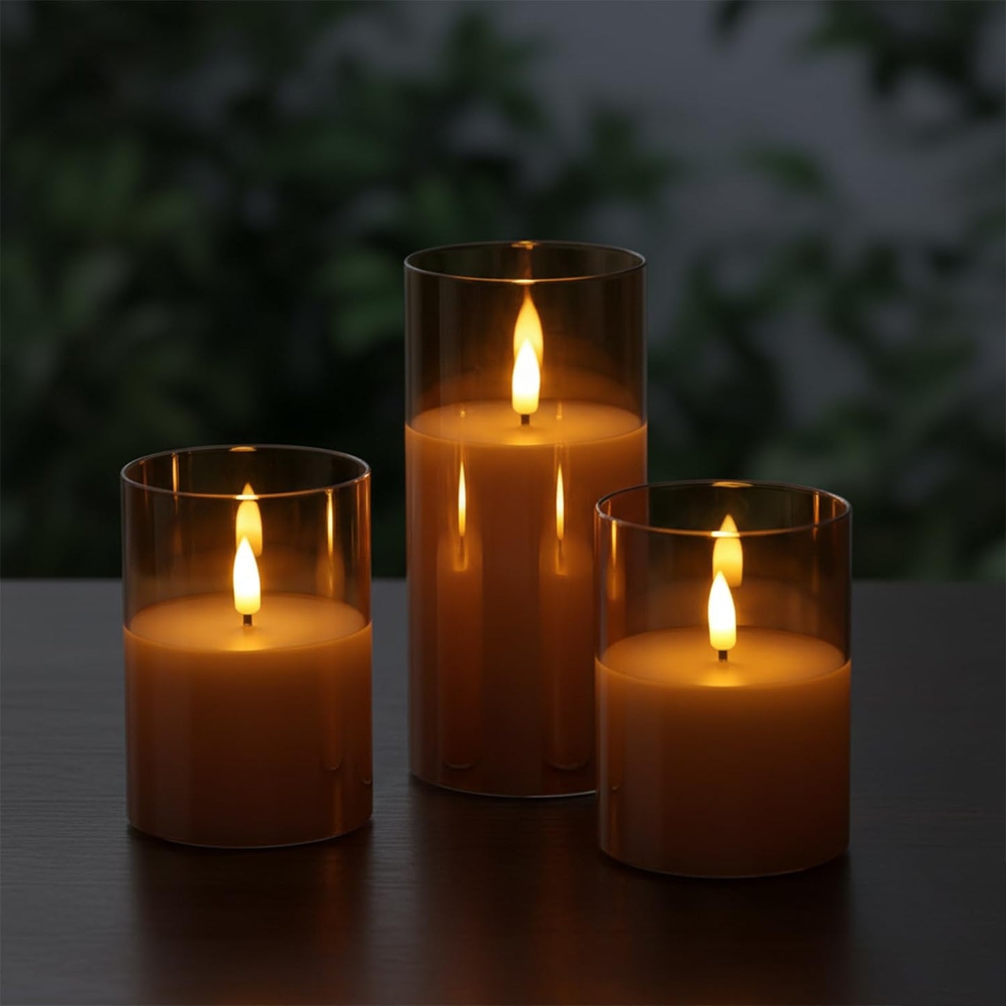 DECOVAA Set of 3 LED Pillar Candles with Acrylic Glass Holders, Realistic Flickering Flame, Battery Operated Decorative Candle for Home, Wedding, Diwali Décor (Acrylic Golden Glass Candle)