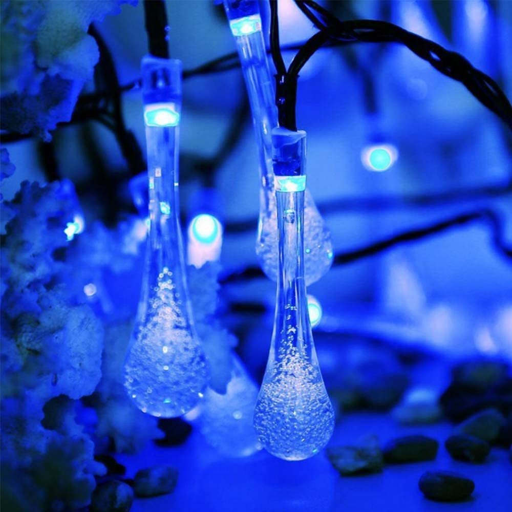 Crystal Waterdrop Shape LED String Light 18 Bulb 8 Meter long for Home Decoration (Blue)