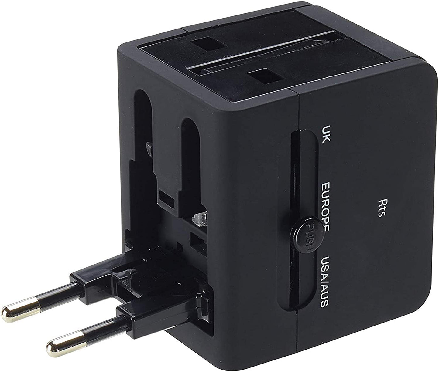 EYUVAA International Travel Adapter with Dual USB Charger Ports Worldwide Charger Power Plug for Mobile Phone, Laptop, Camera & Tablet Travelers to The US, Europe, UK & More (Black)