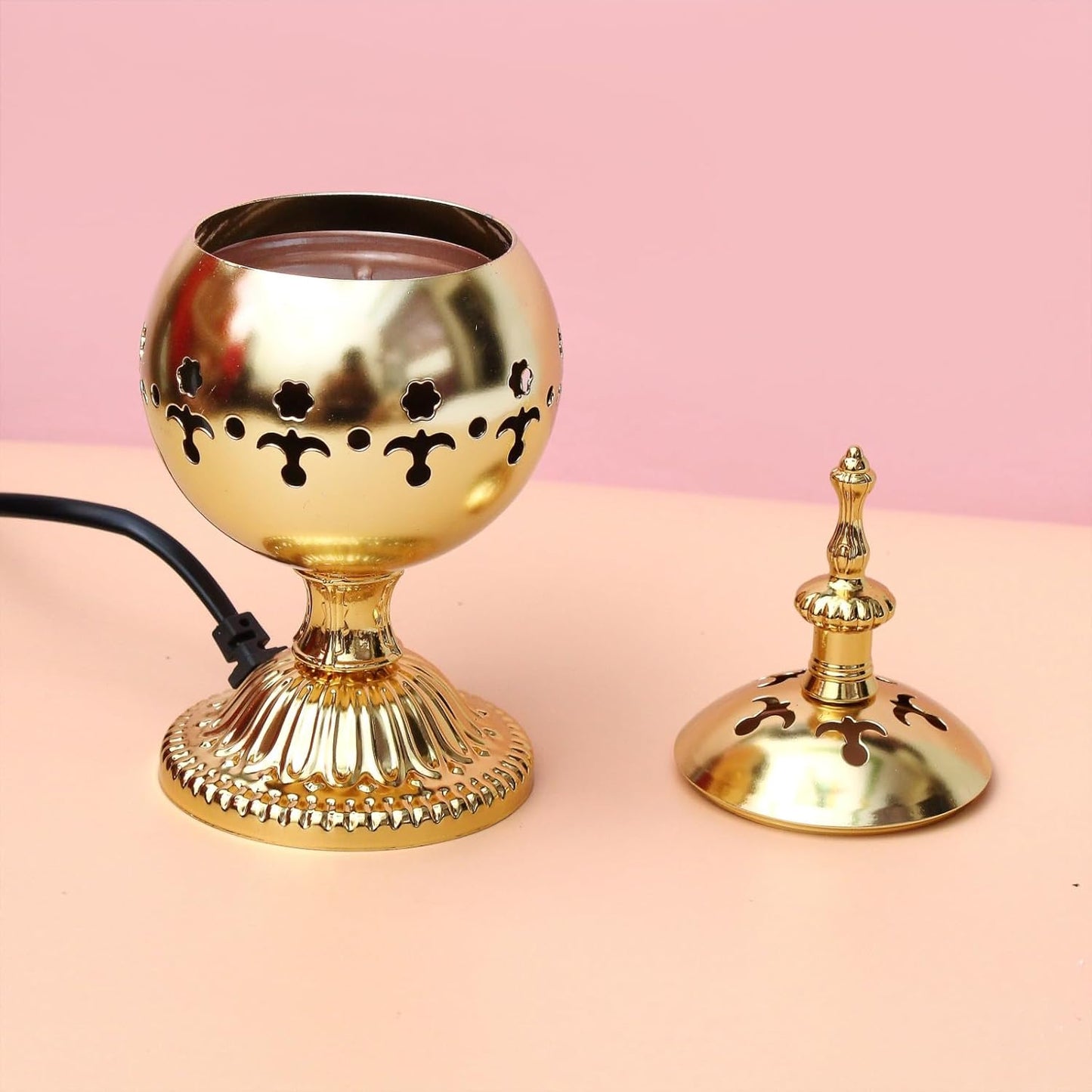 EYUVAA Brass Electrical Camphor Burner| Incense Burner| Kapoor Dani| Aroma Diffuser and Kapoor Burner with Night Lamp for Home, Office, Yoga, Meditation, Aromatherapy Décor