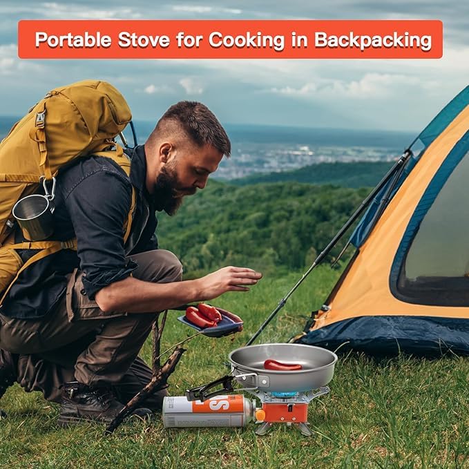 EYUVAA Alloy Steel Portable Camping Stove for Travel Lightweight Backpack Butane Gas Burner,Compact Cooking Stove,Small Foldable Gas Stove for Hiking,Outdoor Cooking,and Camping