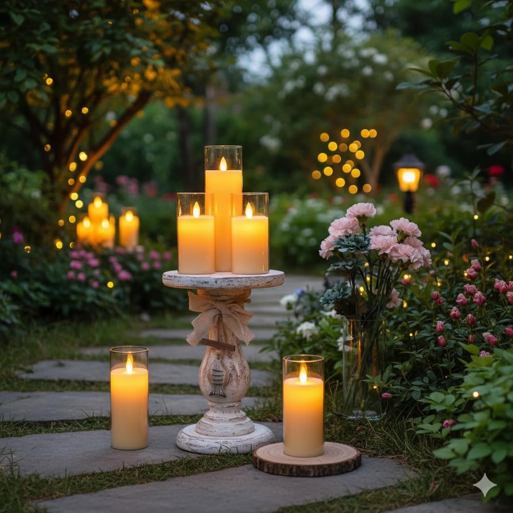 EYUVAA Flickering LED Flameless Candles, Battery Operated Acrylic Glass Candle Set, Moving Wick Candle for Home Décor, Wedding, Party, Diwali Decoration (Set of 5)