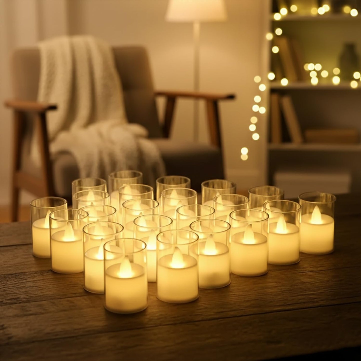 EYUVAA Smokeless LED Tealight Candles with Transparent Glass Holder, Battery Operated Pillar Candle Decorative Lights for Home Décor, Festivals, Diwali and Gifting (Warm White)