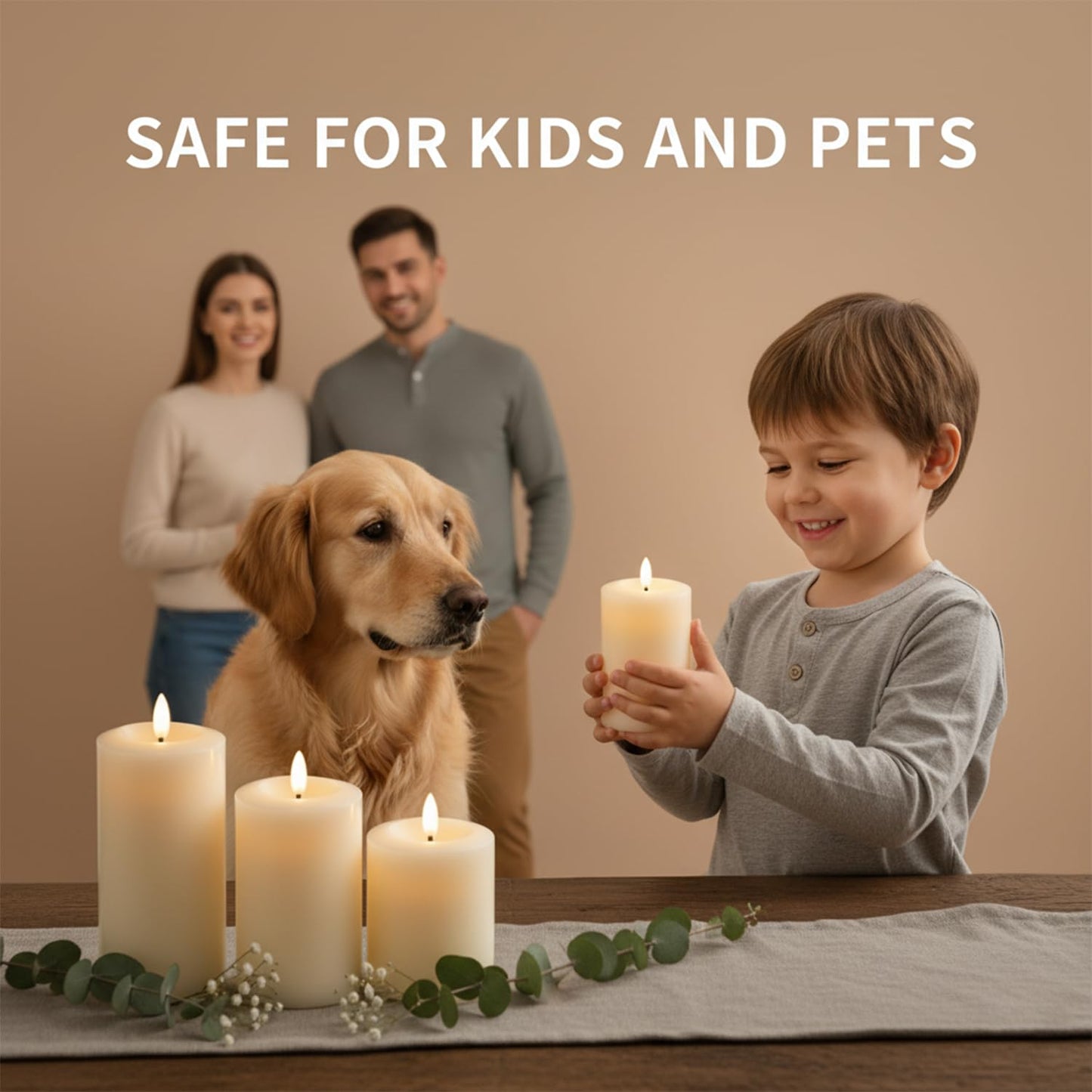 DECOVAA Real Wax Flameless LED Pillar Candles Set of 3 with 3D Flickering Wick, Battery Operated Decorative Candles 4", 5", 6" Height, 3" Diameter Candle Light for Home Decor, Diwali Decoration Items