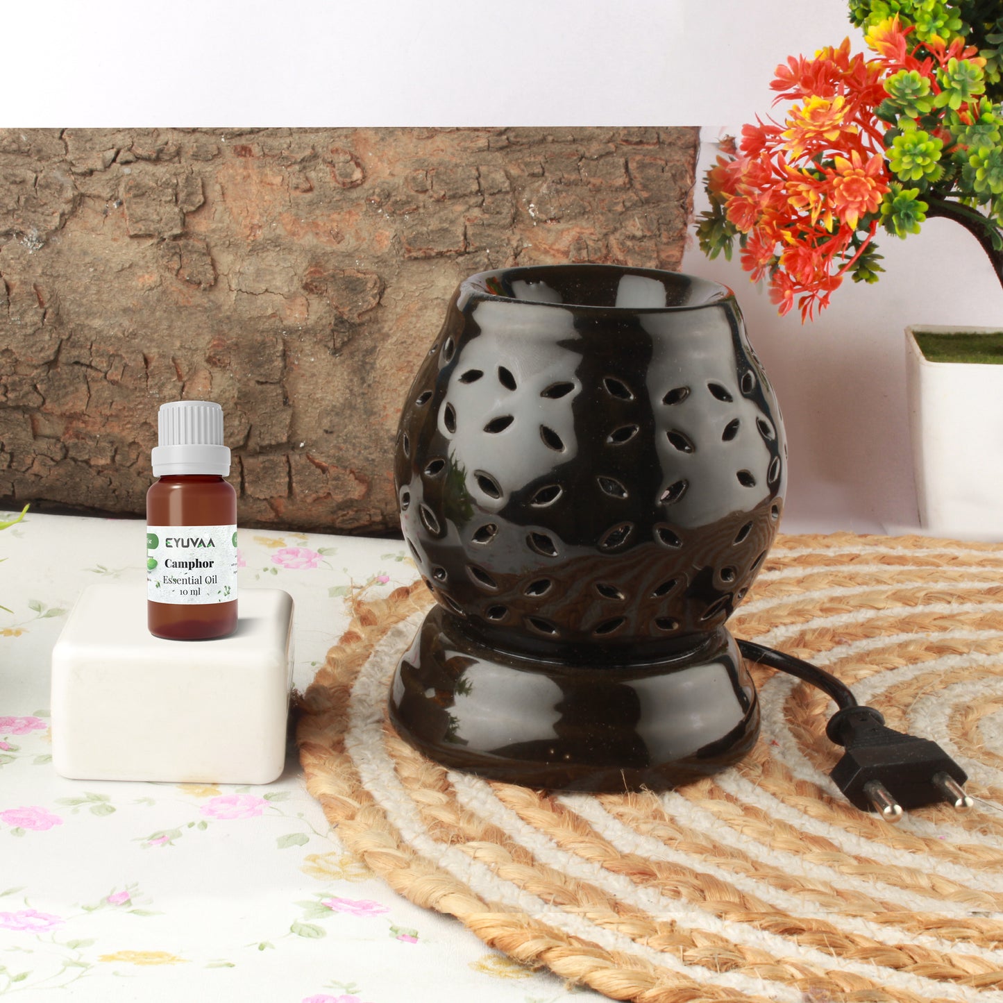 Ceramic Electric Round-Shaped Aroma Diffuser, Oil Burner, Aromatherapy Aroma Ceramic Diffuser with 10 ml fragrance