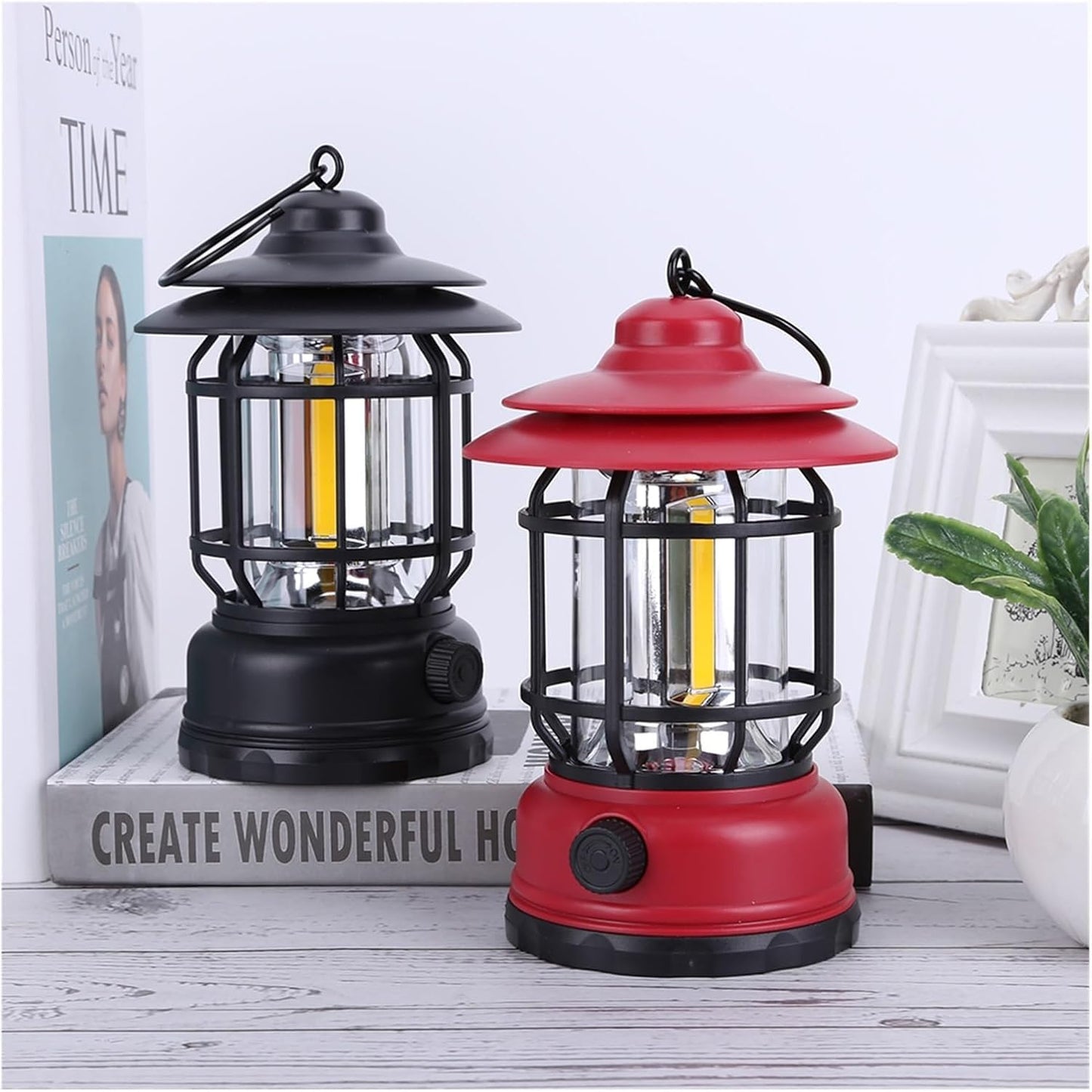 EYUVAA LED Rechargeable Camping Lantern| USB Powered Vintage LED Camping Light, Waterproof and Dimmable Lamp for Outdoor, Hiking, Tent, Home and Emergency Use