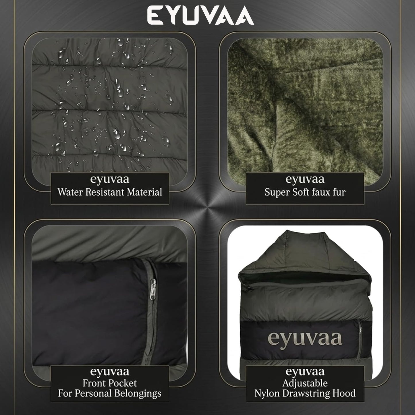 EYUVAA Camping Sleeping Bag -5°C to +5°C, Rectangle Shape Winter Sleeping Bag with Faux Fur, Fits Up to 7.2 ft, Lightweight & Compact for Trekking, Hiking & Travel