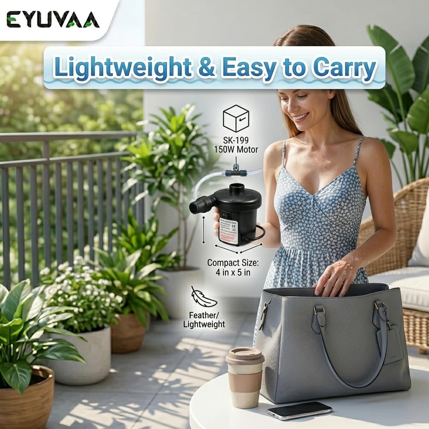 EYUVAA Electric Air Pump for Inflatables, High Power AC 230V Inflator Deflator with 3 Nozzles, Portable Air Blower for Air Bed, Swimming Pool, Float, Sofa, Boat, Camping & Outdoor Use