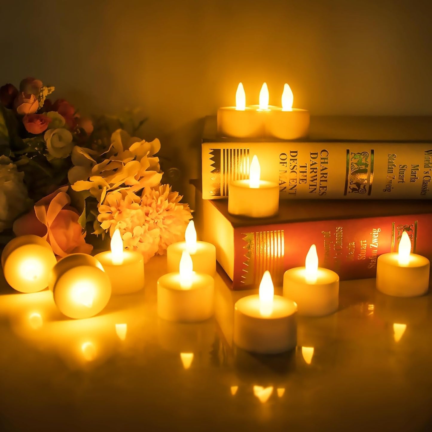 EYUVAA Flickering Effect Flameless Candles, Battery Operated Tealight Smokeless Decorative Candles for Home, Diwali and Wedding Decoration