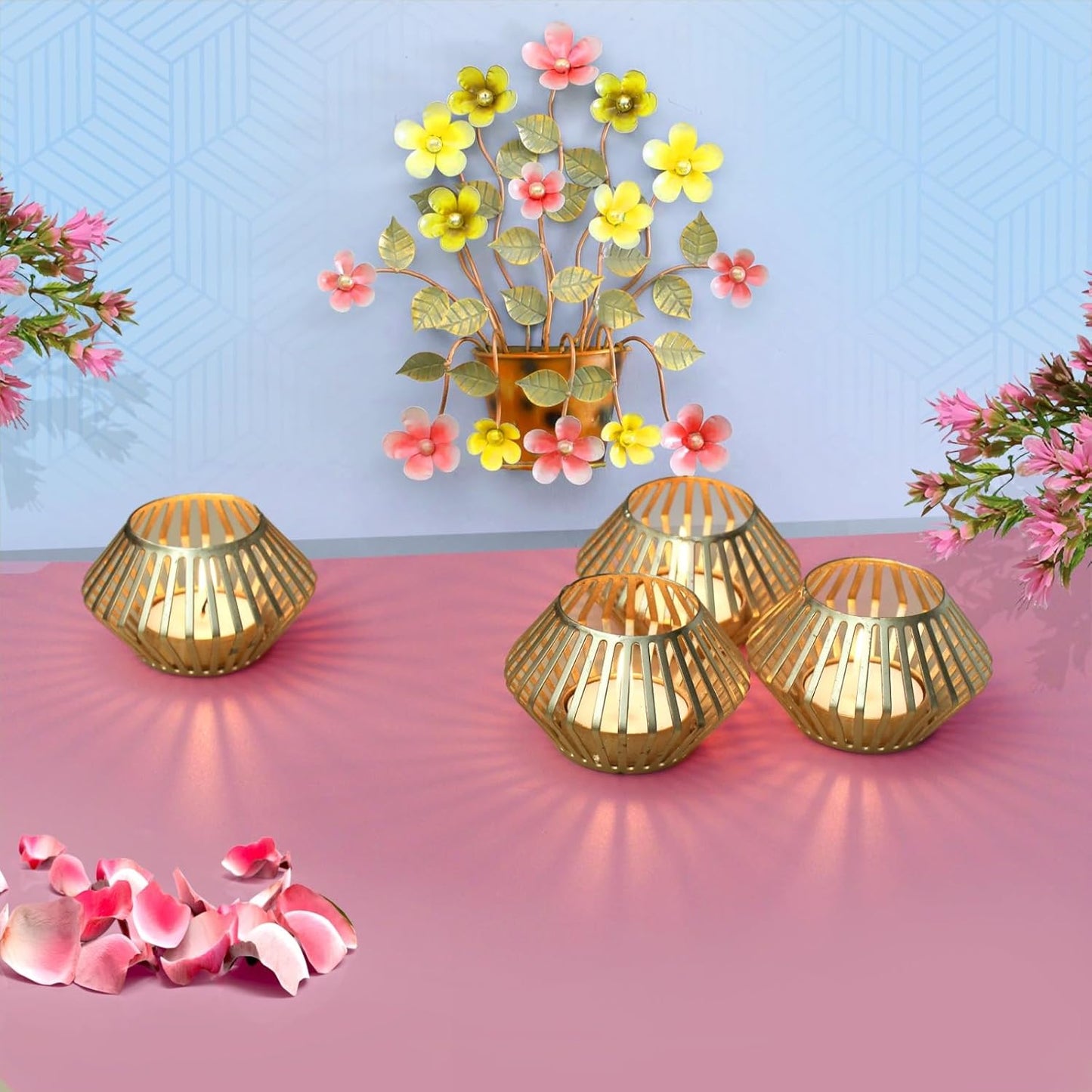 EYUVAA Metal Tealight Candle Holder, Elegant and Durable Decorative Stand for Pillar and Votive Candles, Diwali Decoration Tea Light Holder for Home Decor & Gifting Iteam