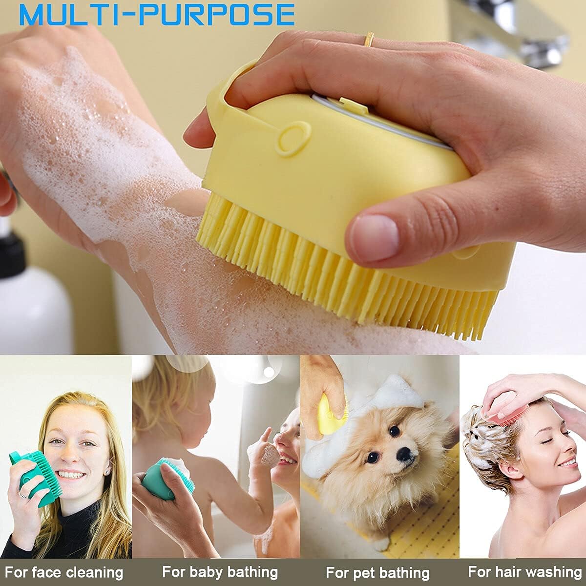 Silicon Massage Bath Brush Hair Scalp and Body Cleaner Liquid soap dispenser Silicone Loofah and Body Scrubber Brushes for Babies, Kids, Women, Men and Pets