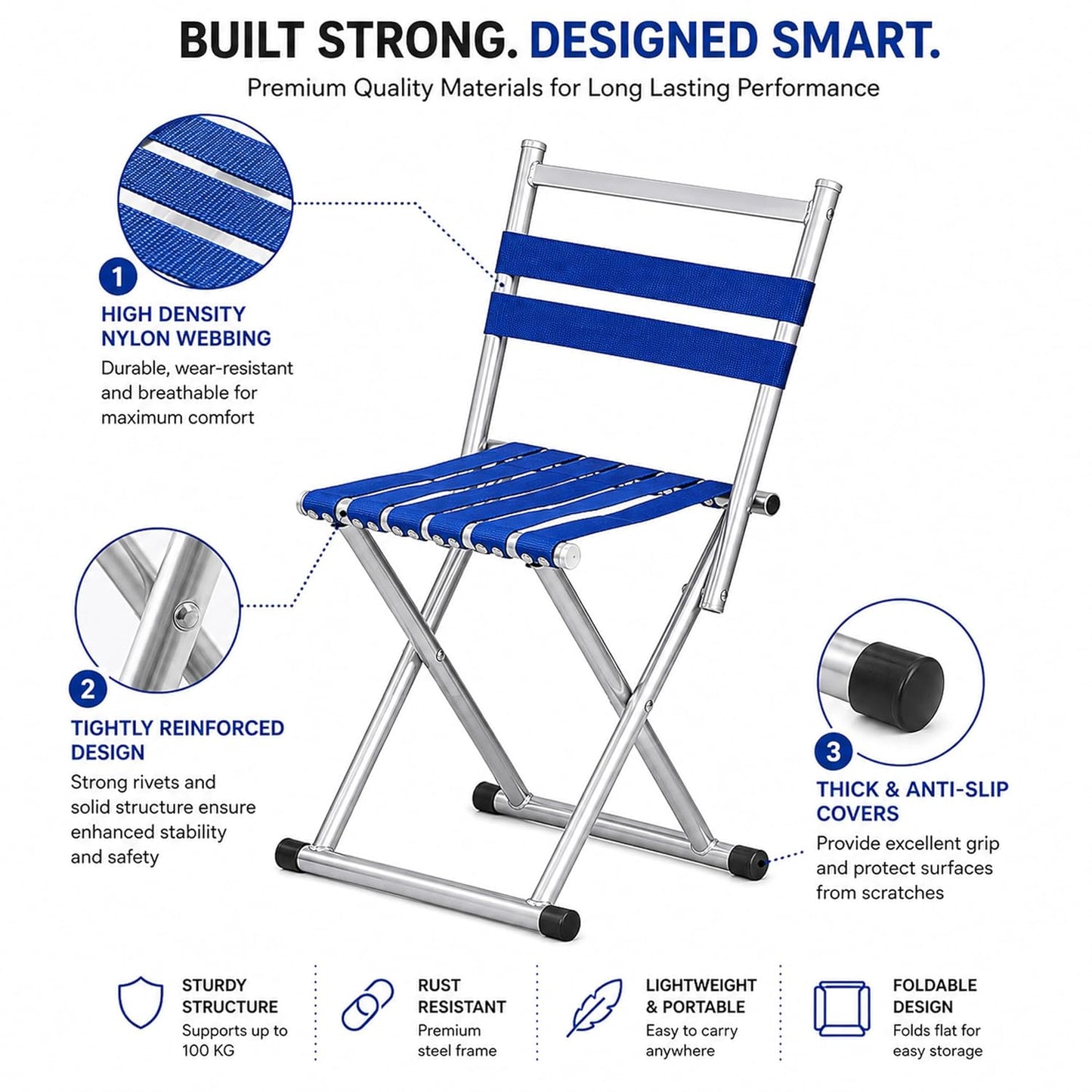 EYUVAA 2-in-1 Foldable Camping Chair & Stool, Stainless Steel Portable Lightweight Folding Chair,Heavy Duty Outdoor Chair for Camping, Hiking, Fishing, Picnic, Beach, Garden & Travel