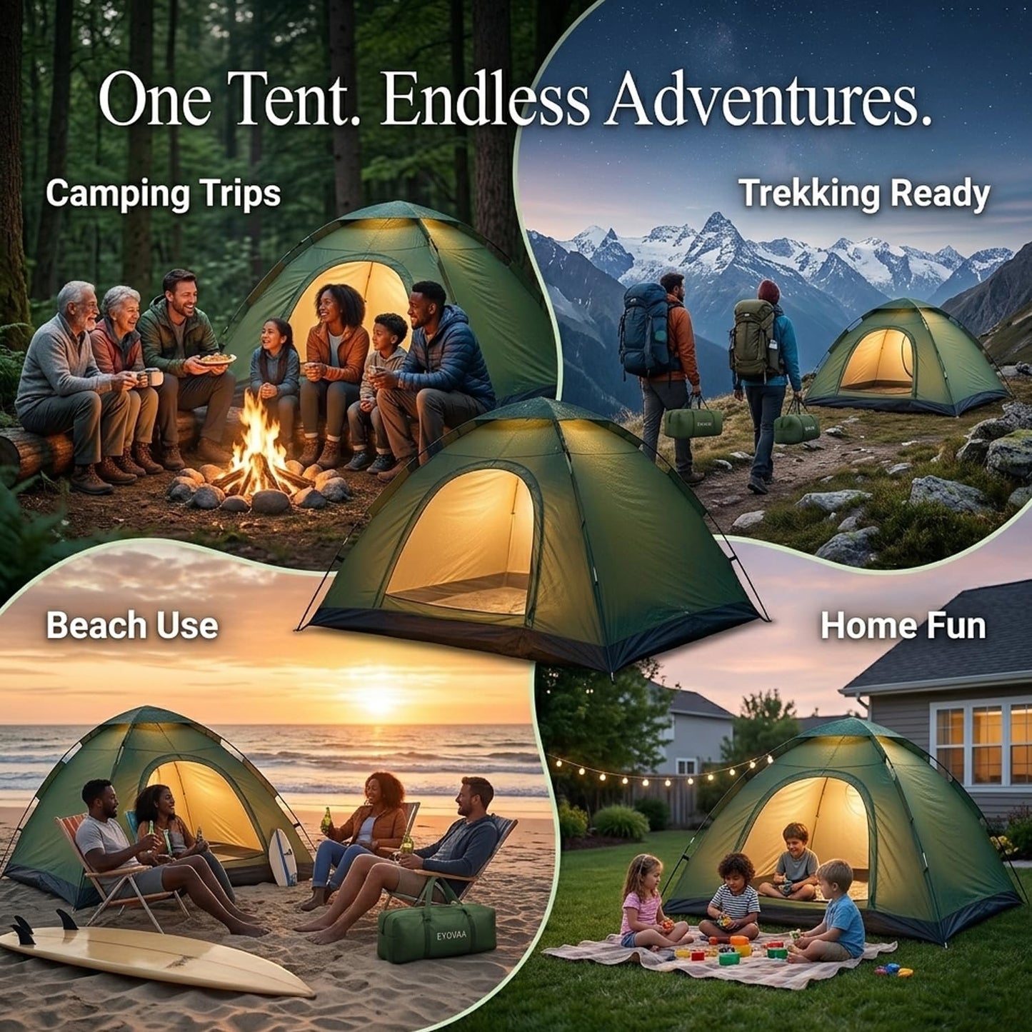 EYUVAA Camping Tent | Waterproof Portable Outdoor Tent | Easy Setup Lightweight Dome Tent with Carry Bag (Random Colour) (6 Person Tent)
