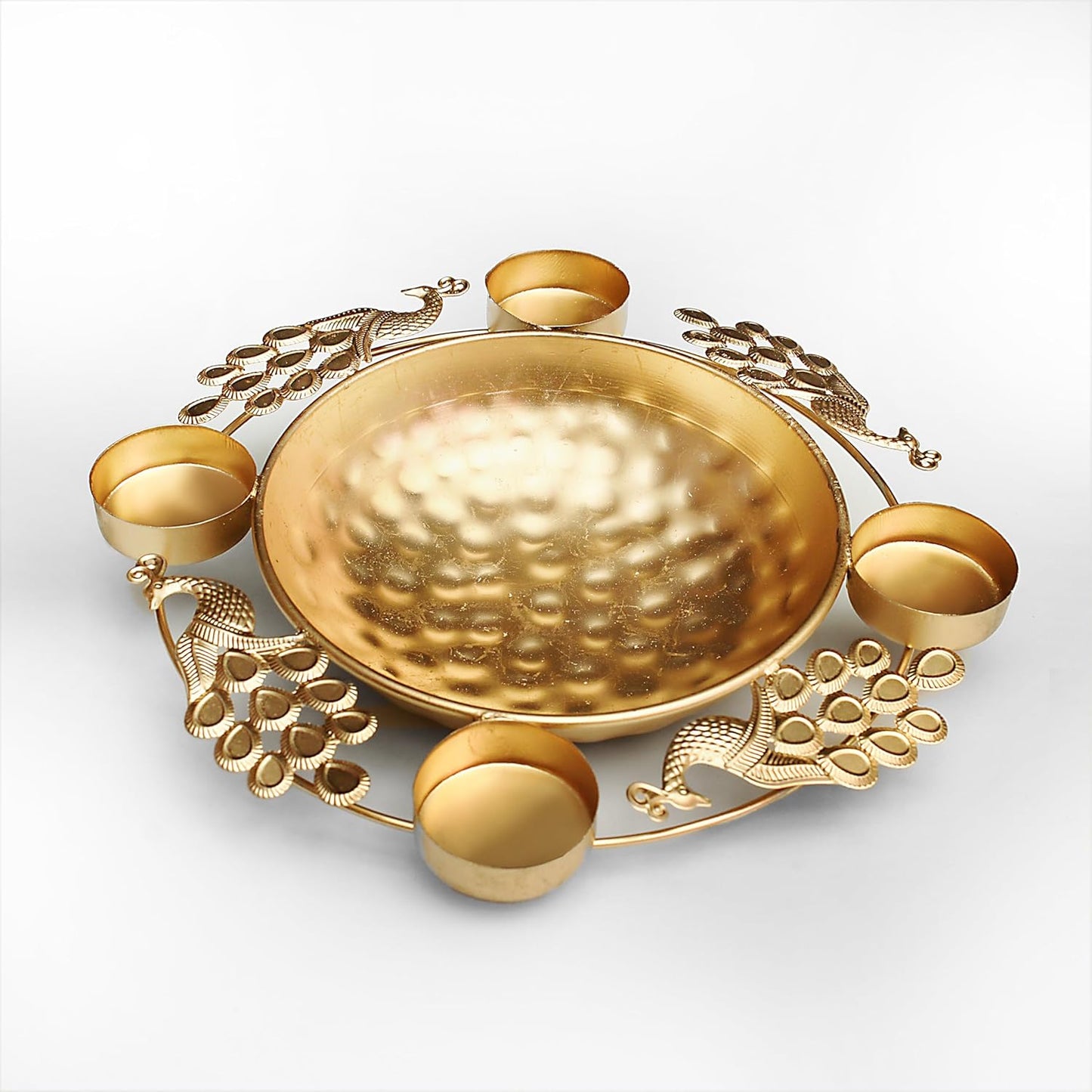 EYUVAA Peacock Urli With Tealight Holder| Diya Decorative Bowl for Floating Candles and Flowers, Home Décor, Weddings, Diwali Celebration