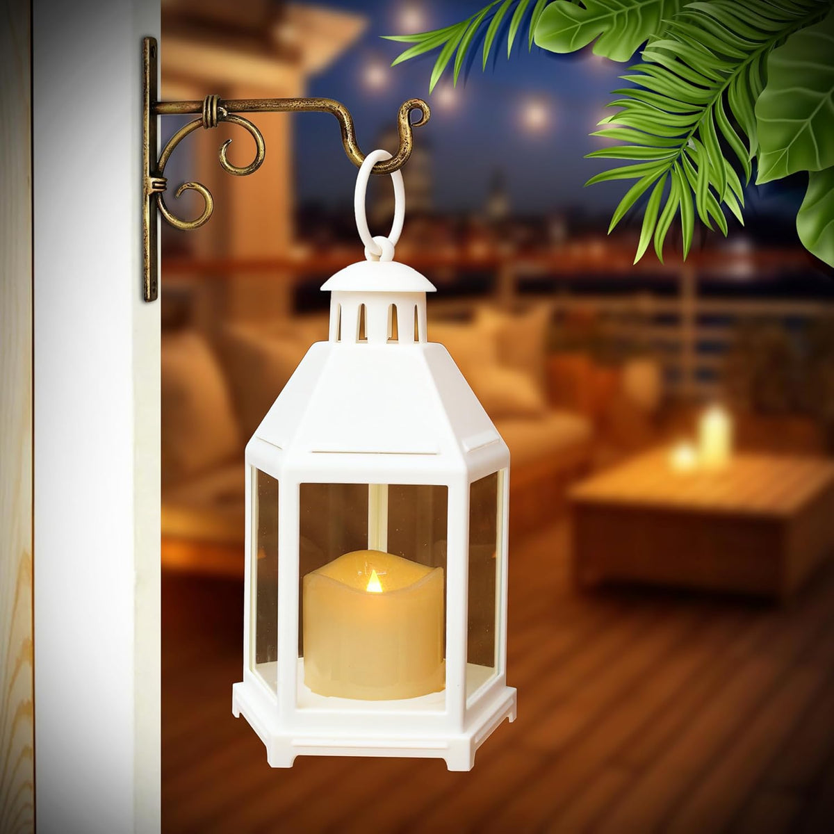 DECOVAA Vintage Lantern with Flickering Effect LED Pillar Candle Battery Operated Wall Hanging Lamp Decorative Lantern, Flameless Antique Glass Candle Holder for Home Decor, Diwali