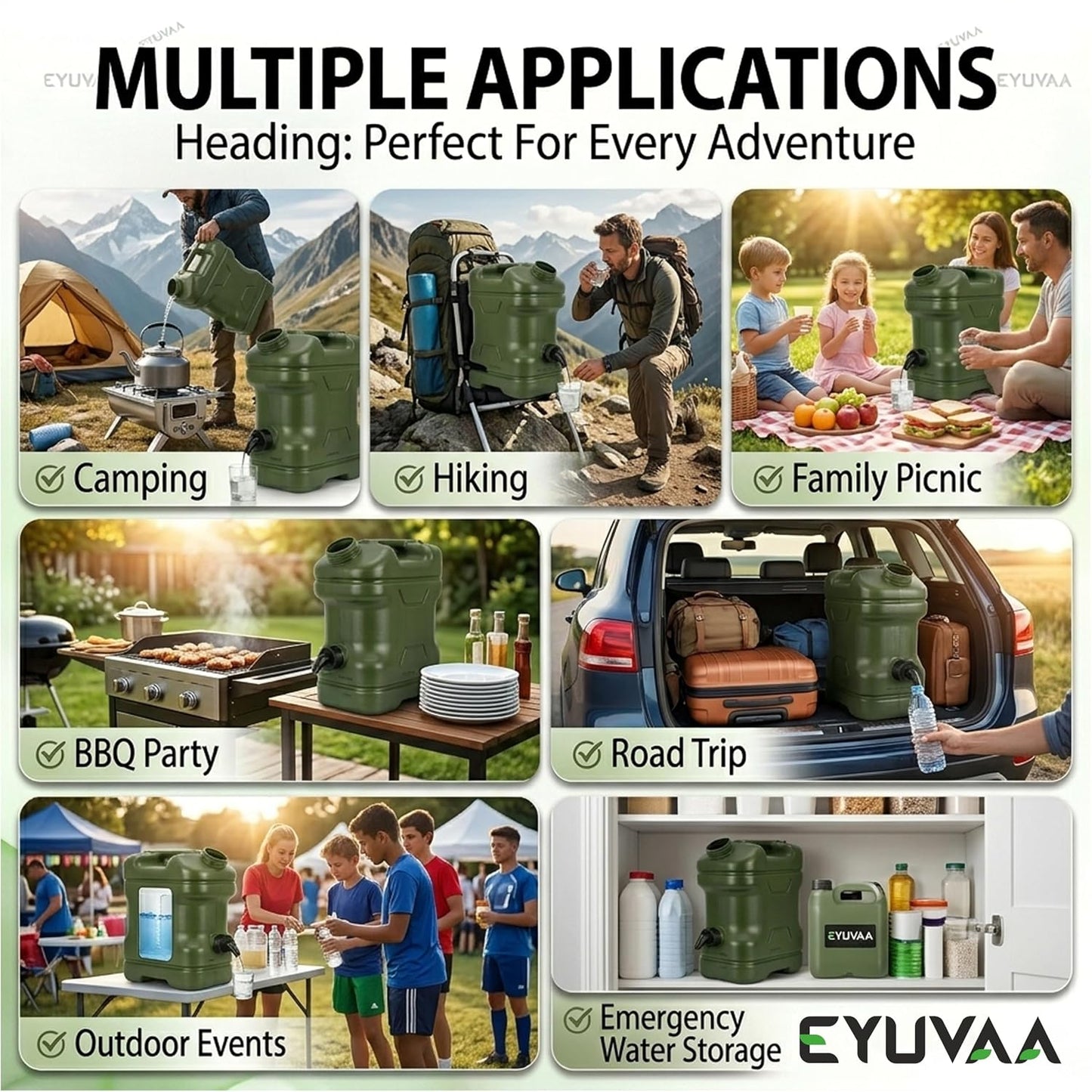 EYUVAA 18.5L Camping Water Can with Tap & Cleaning Brush|Portable Water Storage Container|Durable Fule Tank for Camping,Hiking,Travel,Outdoor & Emergency Use