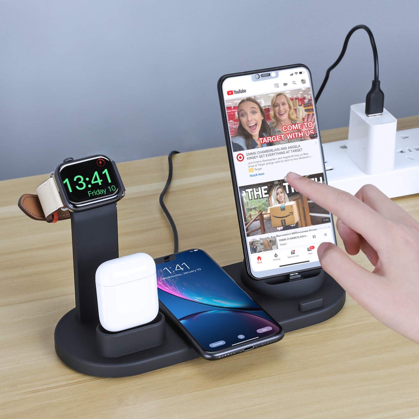 4 in 1 Wireless Smart Charging Station with Charger Dock for Smartphones (Black)