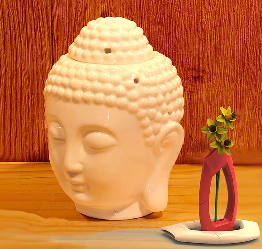 Ceramic Buddha Head Oil Burner Diffuser Tealight Candle Holders (White)