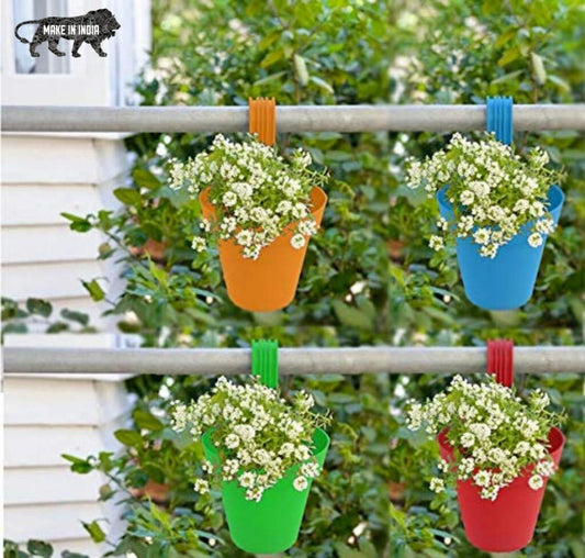 EYUVAA Garden Railing Planter , Hanging Pots for Plants , Balcony Railing Pots. Multicolor pots 8 set