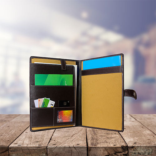 EYUVAA Conference Folder PU Leather File 5 Pockets with Magnetic Button Lock with Classic Elegant Desing for Documents Offices Home Schools Colleges (A4, Dark Brown)