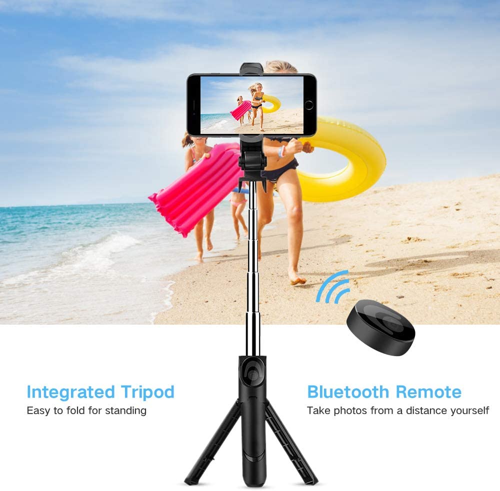 Portable 3 in 1 Tripod Mobile Stand & Selfie Stick with Bluetooth Remote (Black)