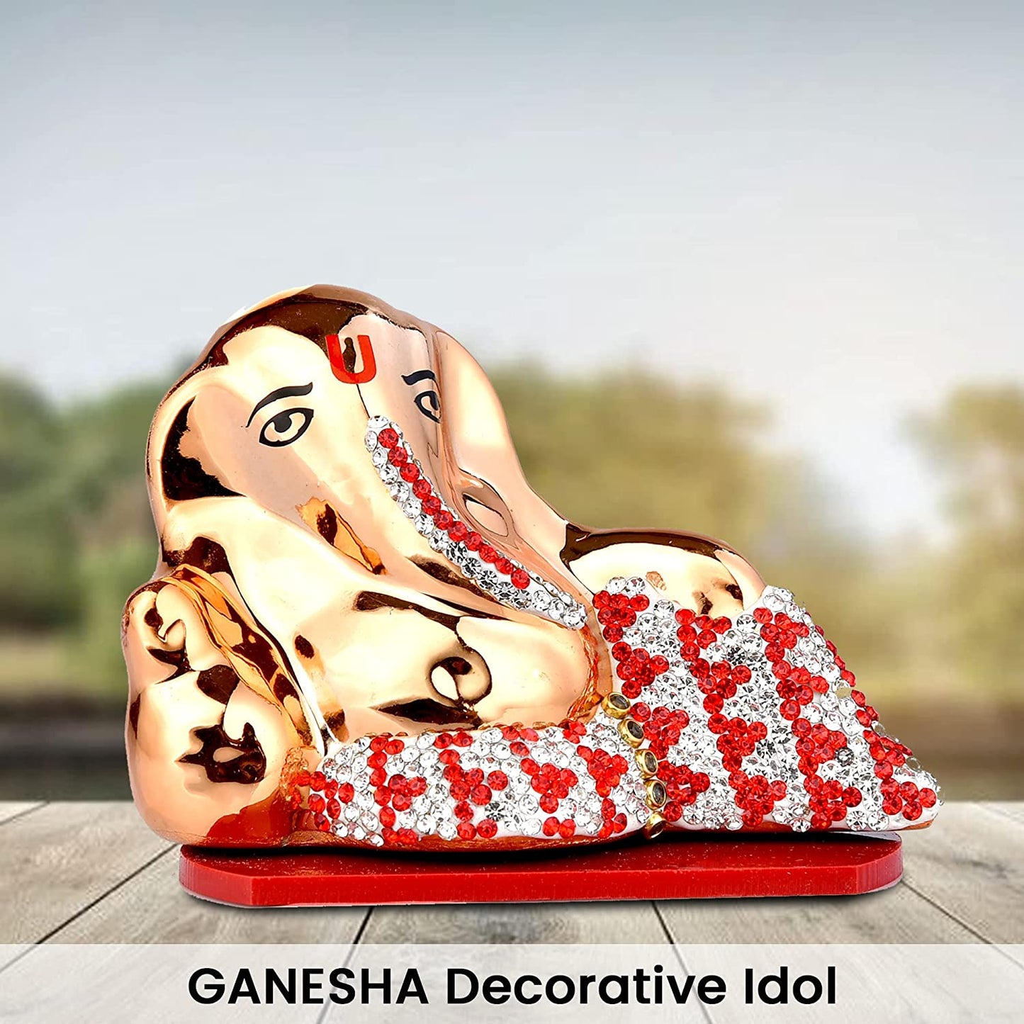 EYUVAA Gold Plated Glossy Ceramic Ganesh Vinayaka for Car Dashboard, Home Décor (8x7.8x6)