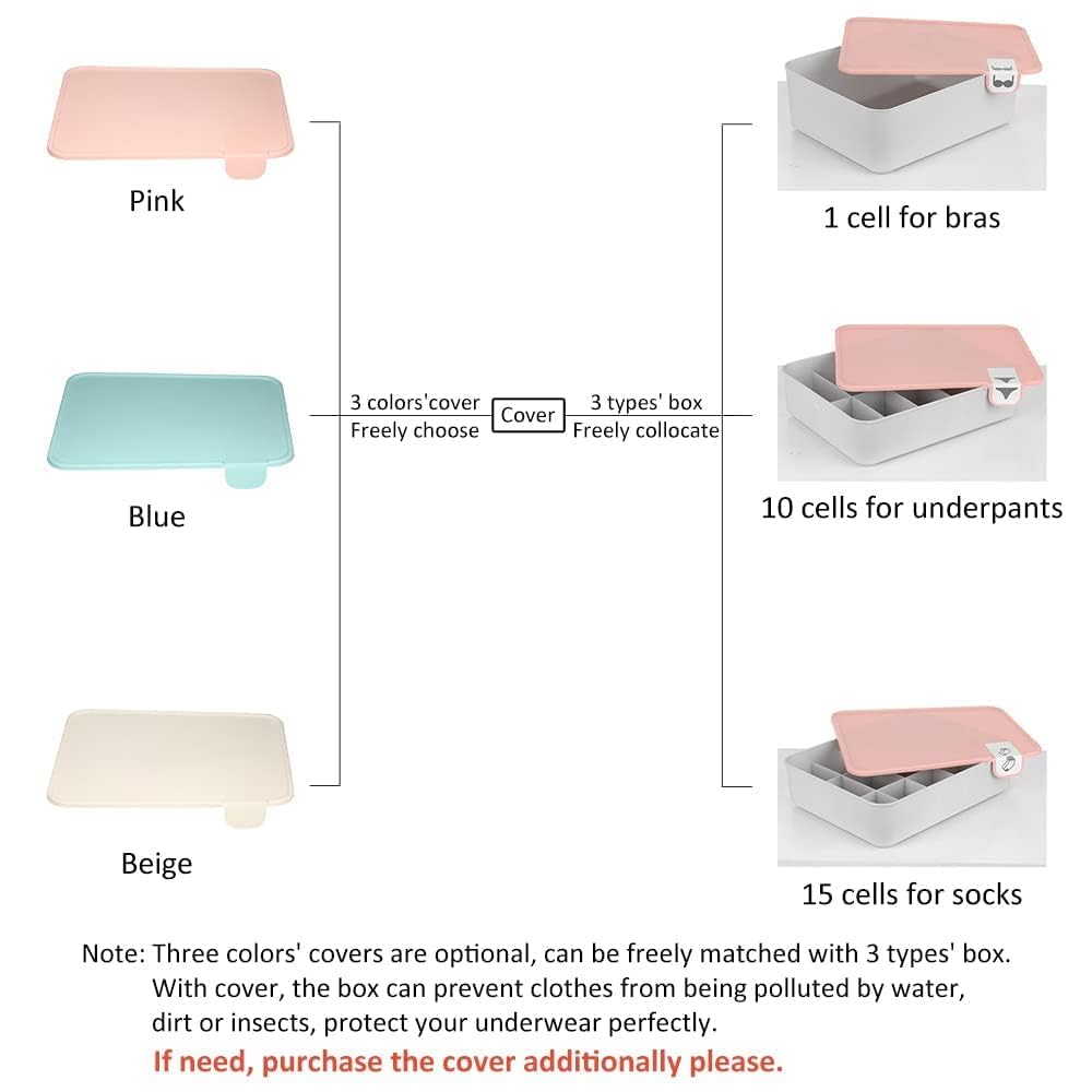 EYUVAA Undergarments Organizer 1 Cell Plastic Box Tie Panty Storage Organizer With Cover for Bra, Panty, Socks, Jewelry & Household Storage Box