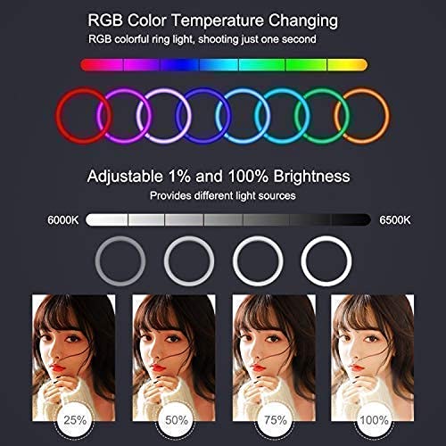 10 Inch RGB Ring Light 3200-6500K with Ball head & Phone Holder