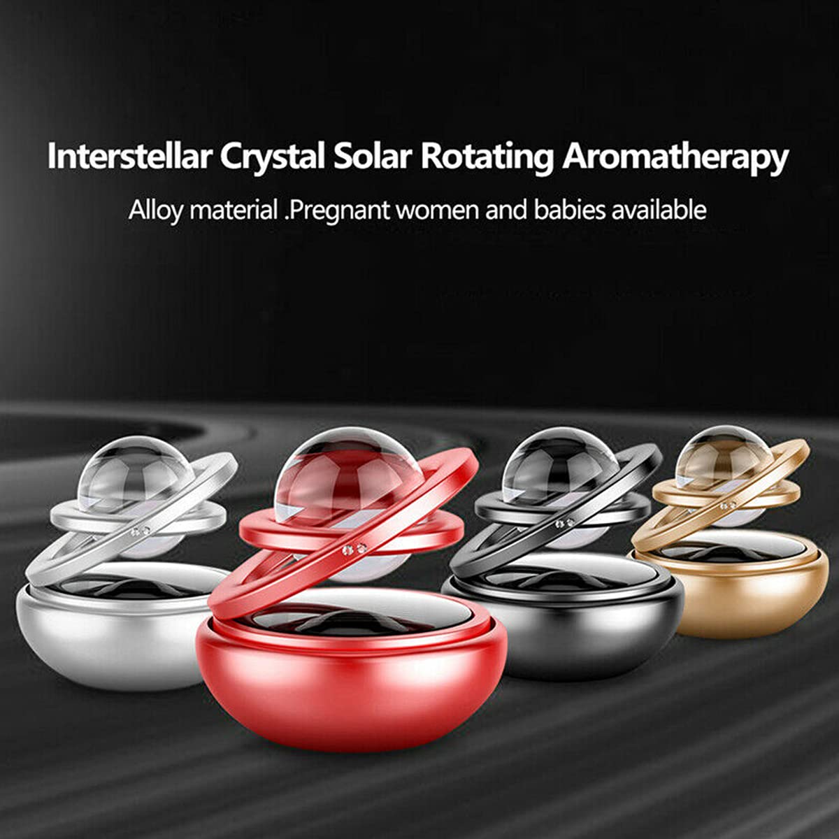 EYUVAA Car Dashboard Solar Star Power Rotating Design Car Interior Decoration Air Freshener Perfum, with Organic Fragrance (Black)