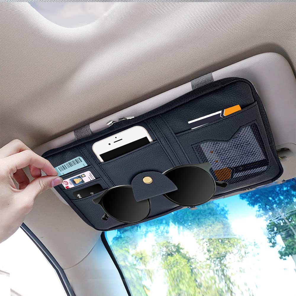 thumbnail image 2 of Gray Car Sun Visor Organizer Pouch – Multi-Purpose PU Pocket For Sunglasses, Cards, And More 2 of 6
