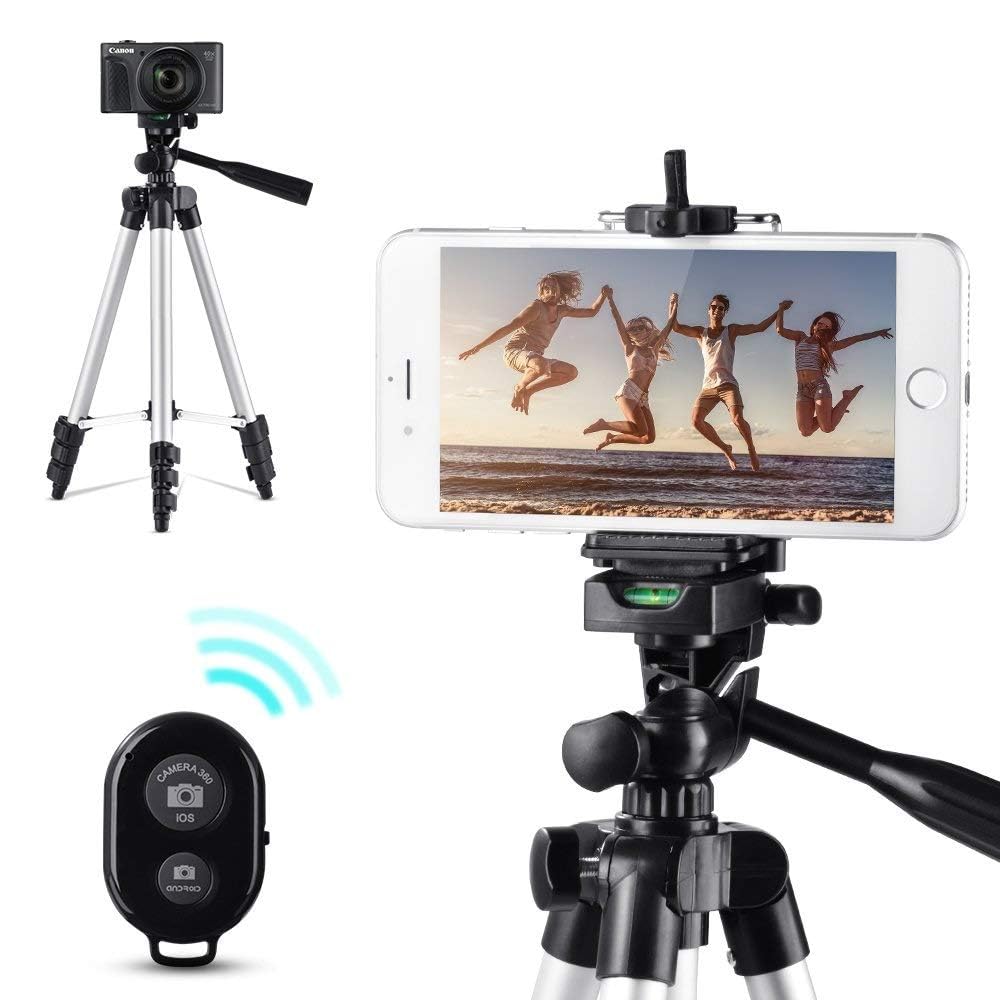 7feet Aluminium Tripod Stand Adjustable Portable With Mobile Holder for  Mobile Phone & DSLR Camera -Black