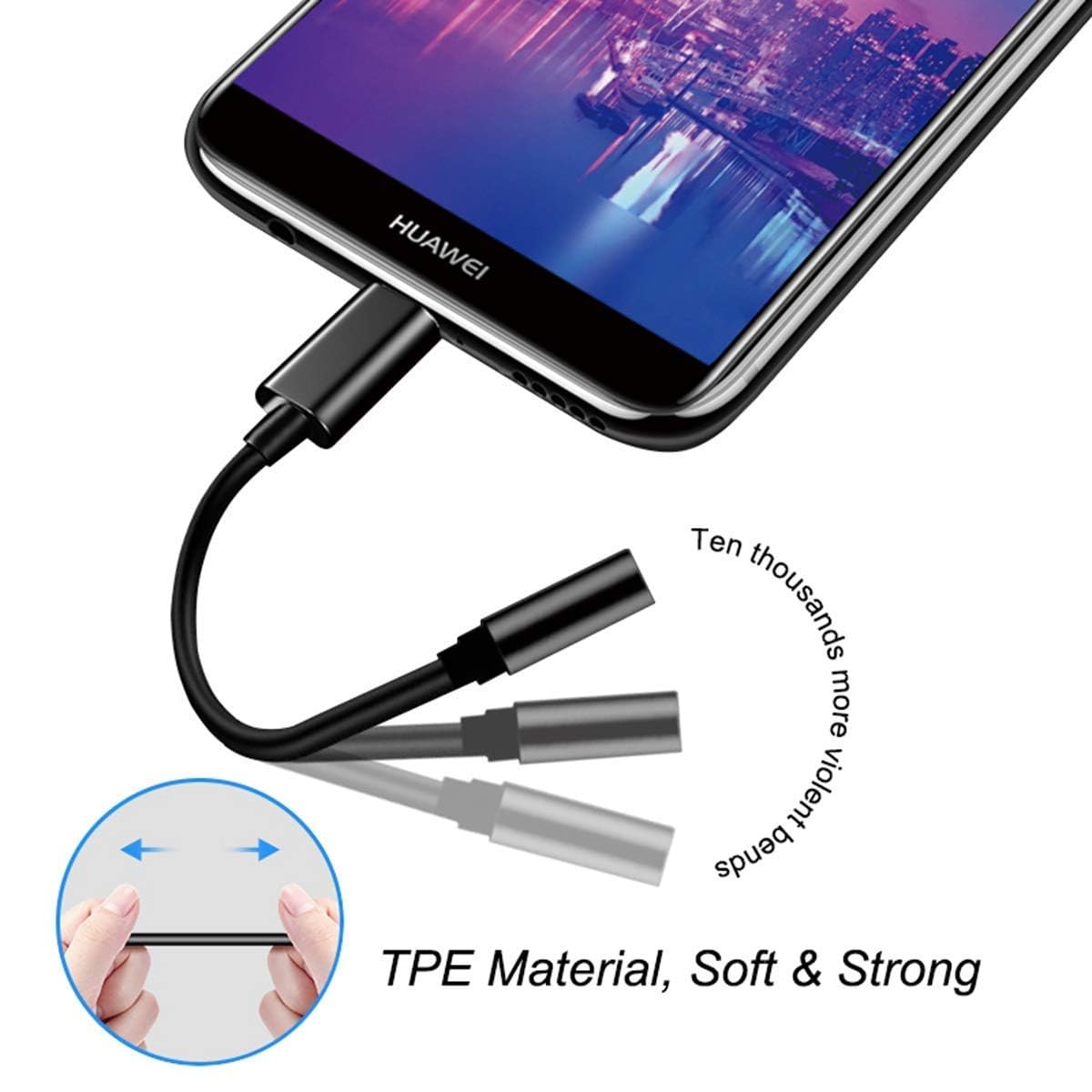 Type C to 3.5 mm Braided Flexible Headphone Jack Adapter for All Type-C Smartphones Compatible with OnePlus