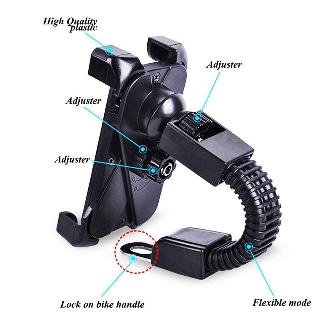 Universal Scooty Bike Phone Holder with Charger, 360° Rotation Anti Shake Holder for All Smartphones (Black)
