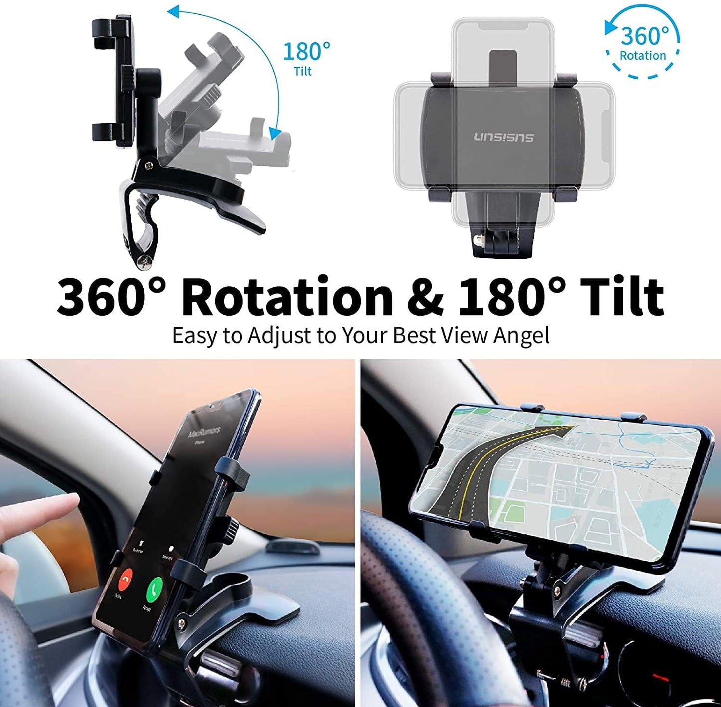 EYUVAA Car Phone Holder for Dashboard, 360 Degree Rotation Car Mobile Stand Compatible for All Smartphones (Black)