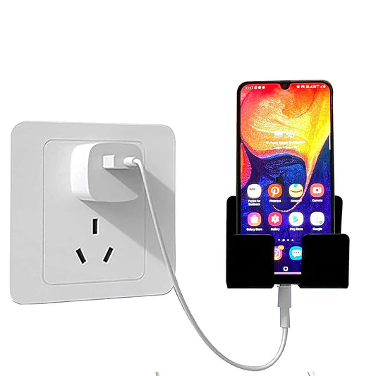Metalic Wall Mount Phone Holder Multi Purpose Phone Charging Dock with Adhesive Strips Phone Holder for Wall (Silver)
