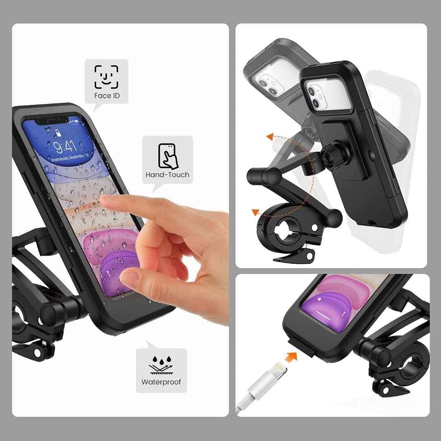 Bike Phone Holder Waterproof Mobile Phone Case for all Smartphones (Black)