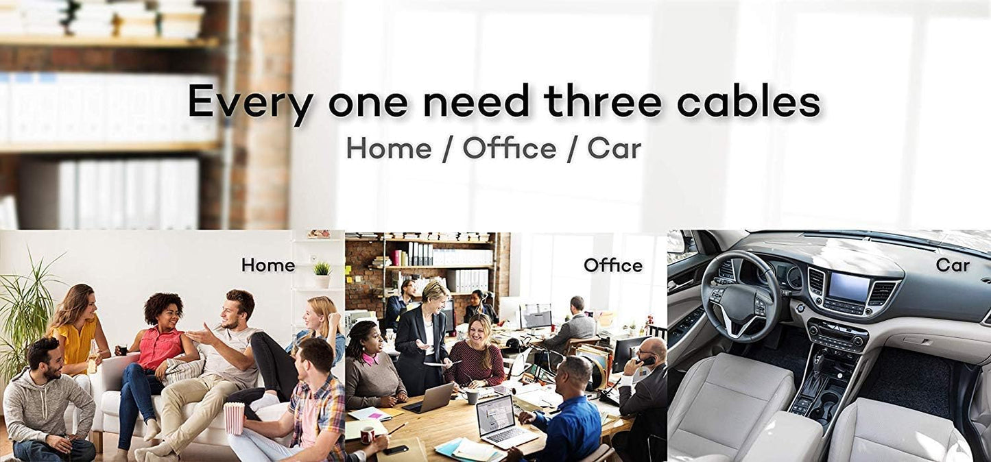 Eyuvaa 3 in 1 Nylon Braided 3.0 Amp Fast Charging Cable 1.2 Meter Long Heavy Cord (Black)