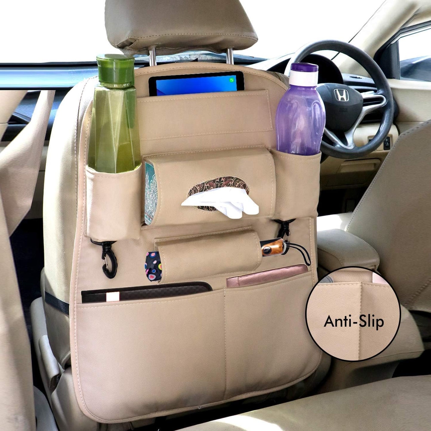 Multi Pocket Backseat Storage Car Back Seat Organizer (Beige)