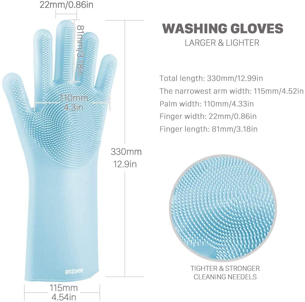 EYUVAA Reusable Silicone Dishwashing Gloves, Pair of Rubber Scrubbing Gloves for Dishes, Wash Cleaning Gloves with Sponge Scrubbers for Washing Kitchen, Bathroom, Car and More (Multicolor)