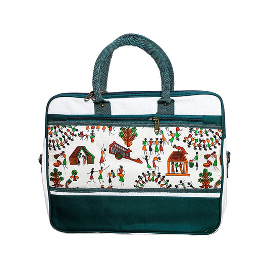 EYUVAA Professional Laptop Women Messenger Bag, Multi-Compartment And Beautiful Painting On Front Or Back Side (Green,White)