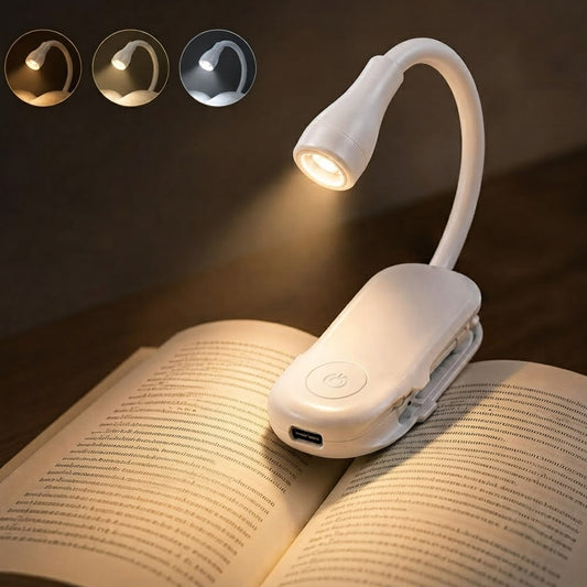 DECOVAA LED Rechargeable Book Light for Reading| Mini Clip-On Reading Lamp with 3 Light Modes| USB Type-C Charging| Flexible Gooseneck| Portable Night Light for Books, Kindle, Bedtime, Study & Travel