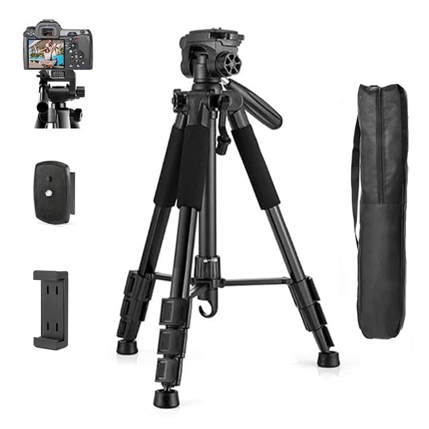 EYUVAA Heavy-Duty Tripod Stand for Phone & Cameras with Mobile Holder| 360° Rotatable Ball Head Mount with Adjustable Height Upto 83 Inch| Tripod Stand for vlogging, Photography & Videography